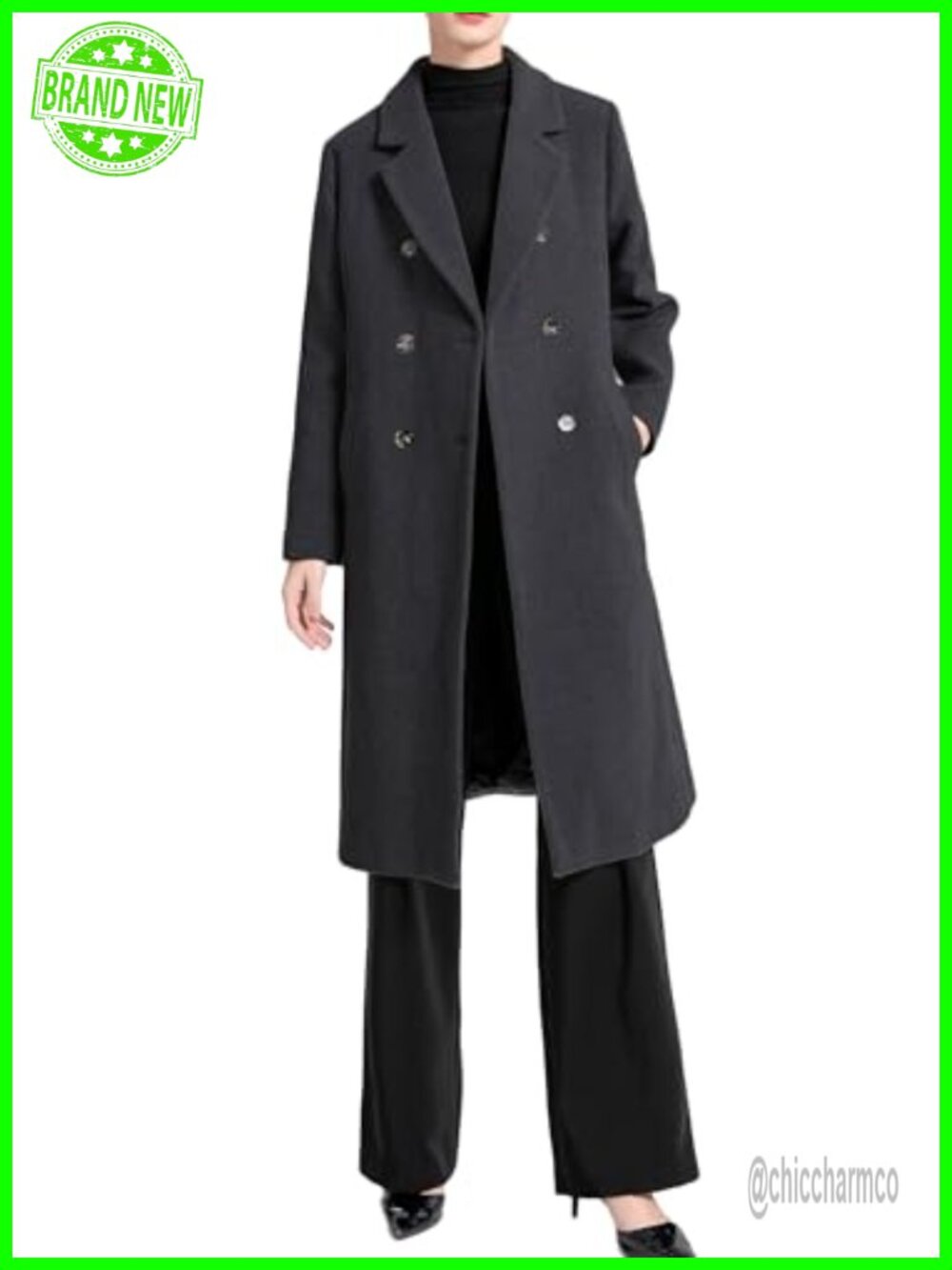 Wool Blend Trench Coat Double Breasted Mid-Long Winter Overcoat
